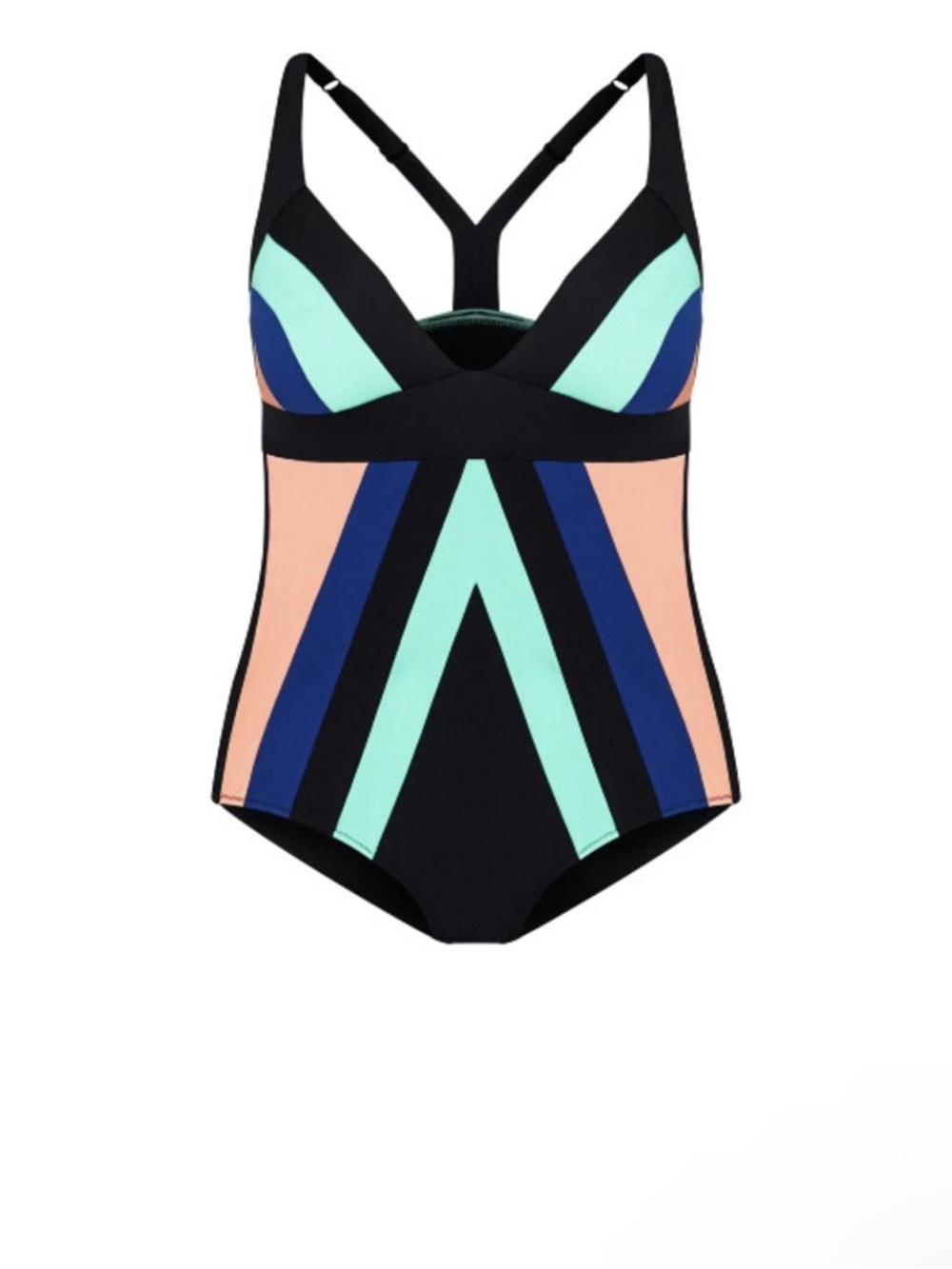 City Chic Colorblock One-Piece Swimsuit in Black, Mint, Navy & Peach